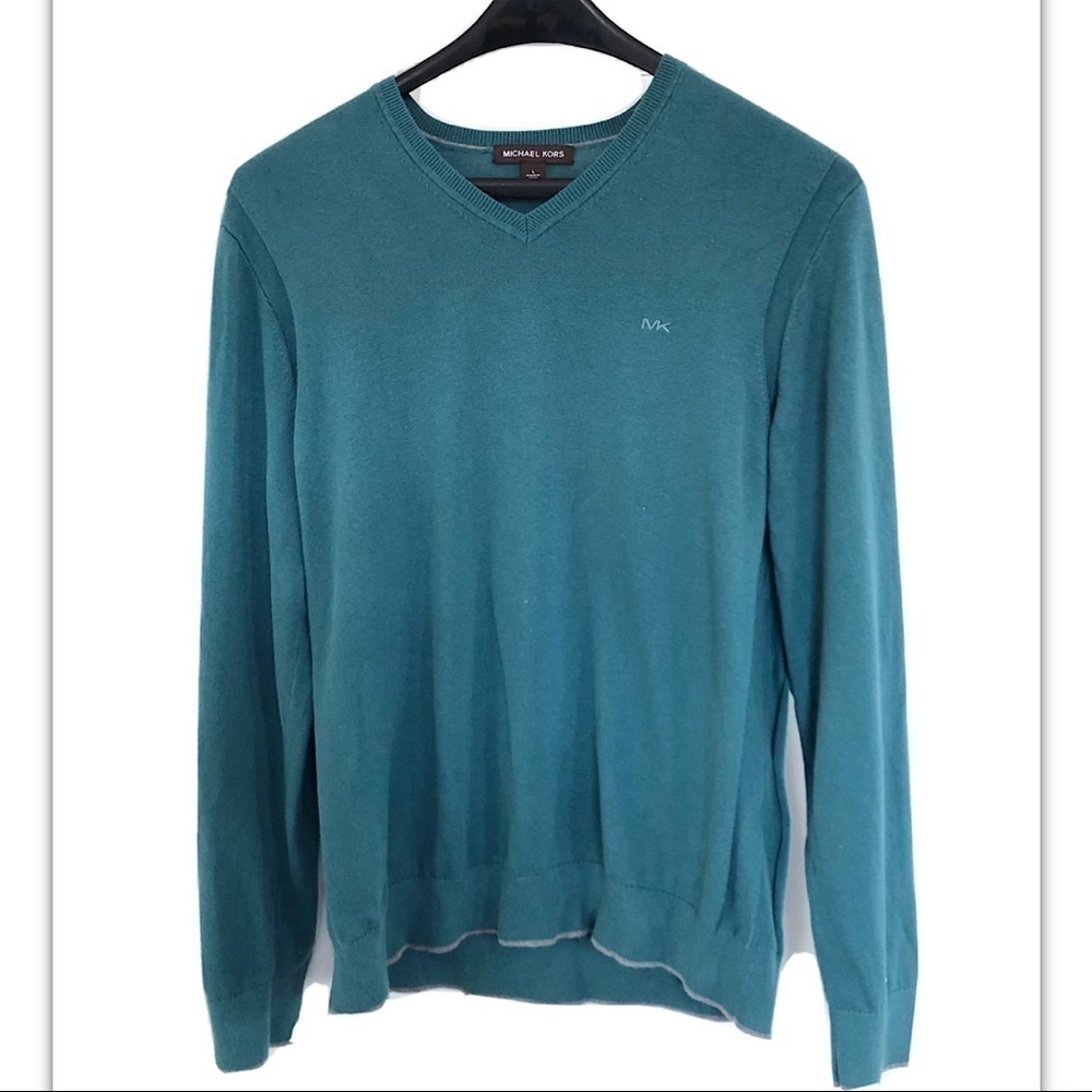 Michael Kors Green V Neck Cotton Sweater Logo